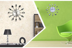 Stainless Steel Kitchen Cutlery Wall Clock with Forks and Spoons
