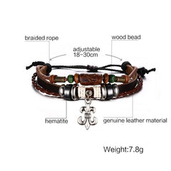 Unisex Brown Genuine Leather Anchor Bracelets