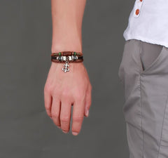 Unisex Brown Genuine Leather Anchor Bracelets