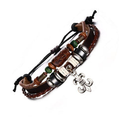 Unisex Brown Genuine Leather Anchor Bracelets
