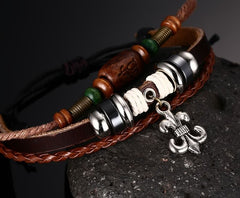 Unisex Brown Genuine Leather Anchor Bracelets