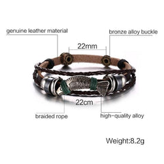 Leather fish symbol bracelet