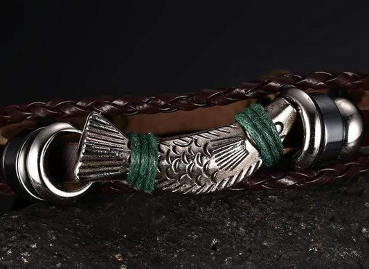 Leather fish symbol bracelet