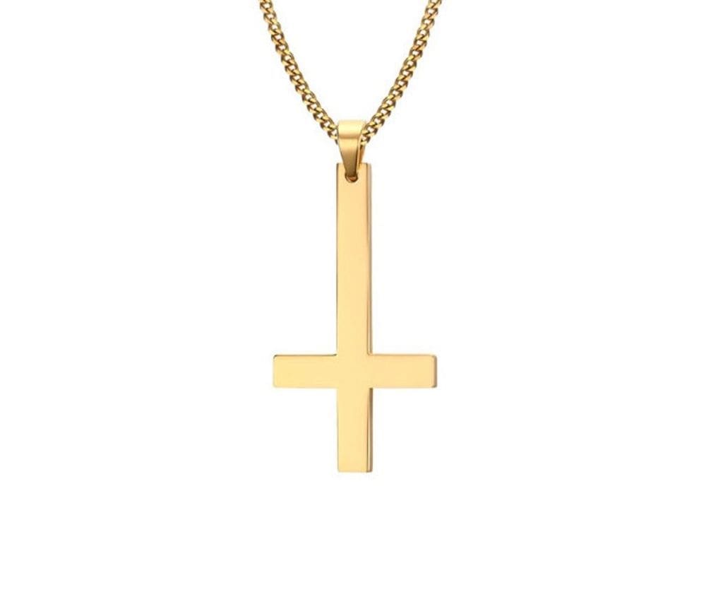 Stainless Steel Inverted Cross Gold Necklace