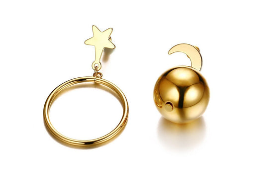 Rose Gold Stainless Steel Women Jewellerys Star And Moon Earring Stud