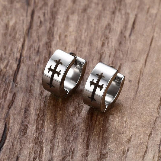 Stainless Steel Huggies Cross Earrings For Men