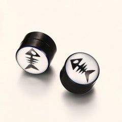 Stainless Steel Black Fishbone Clip On Earrings
