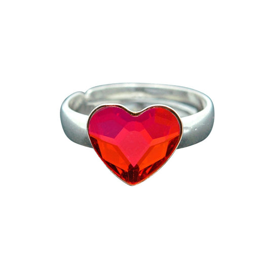 Silver Heart Light Siam  Red Ring