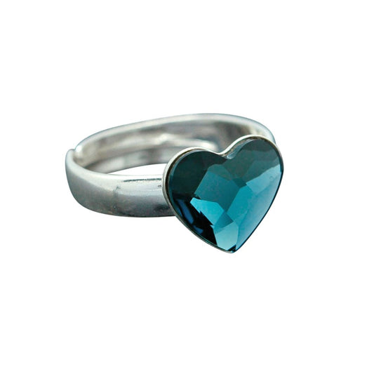 Silver Heart Denim Blue Ring