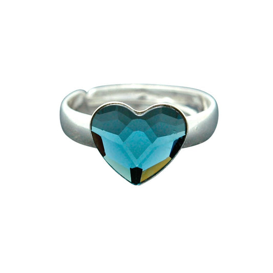 Silver Heart Denim Blue Ring