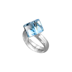 Silver Aquamarine Cube Stone ring