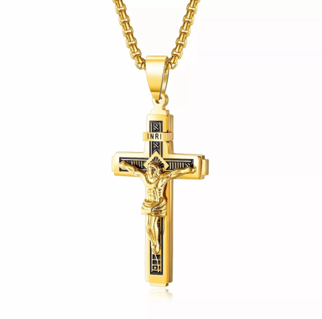 Mens Jesus Crucifix Cross Necklace