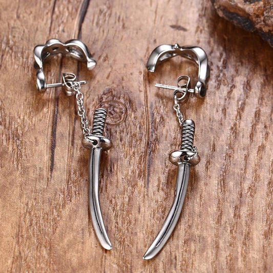 Stainless Steel Mens Sword  Earrings