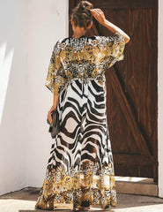 Ladies Abstract Leopard Print Chiffon Kaftan