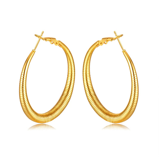 Steel Big Threaded Hoop Earrings