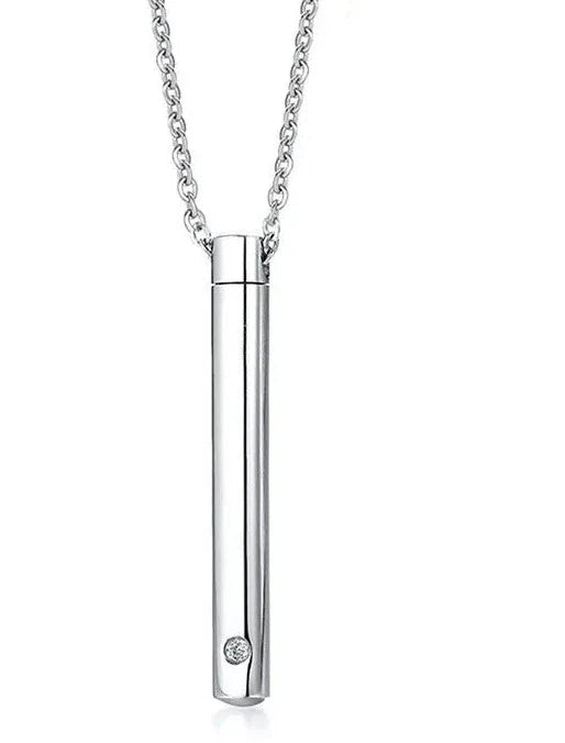 Steel Cylinder Cremation Urn  Necklace