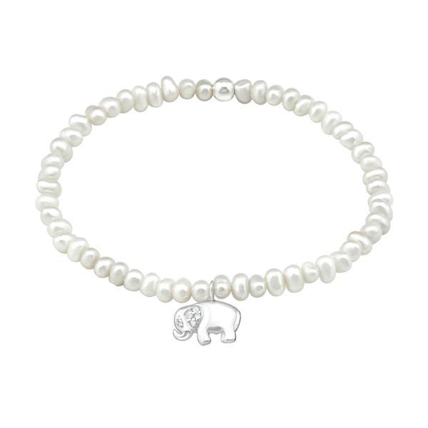 Fresh Water Pearl and Silver Elephant  Bracelet