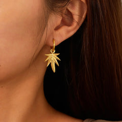 Steel Cannabis Leaf Hoop Earrings