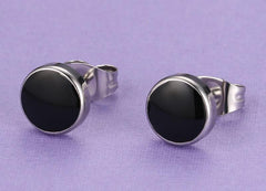 Mens Black Stainless Steel Stud Earrings