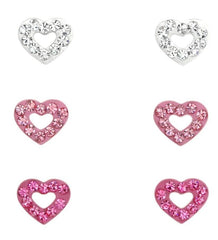 Silver Heart Ear Studs Set for Kids 