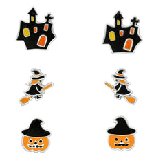 Silver Halloween Earrings Set for Kids