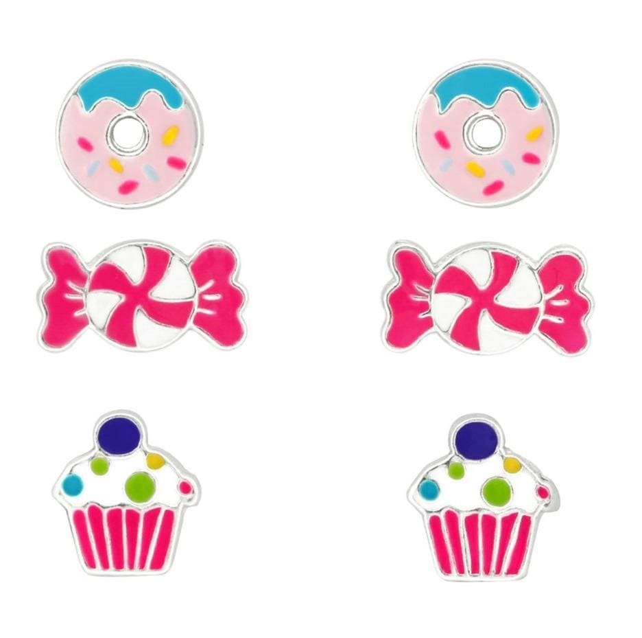 Silver Dessert Ear Studs Set for Girls 