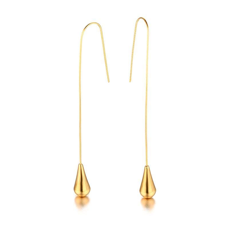 Steel Gold Long Drop Earrings