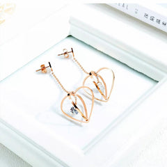 Stainless Steel Rose Gold Cubic Zirconia Earrings