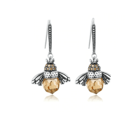 Silver Bee Drop Earrings 