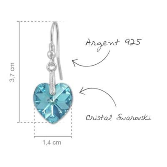 Aquamarine Silver Heart  Earrings 