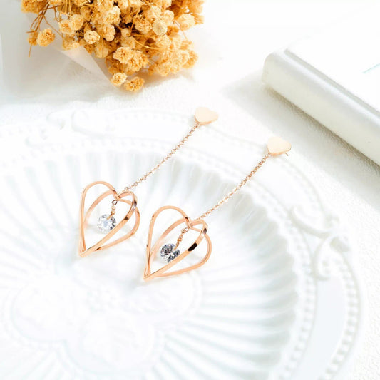 Stainless Steel Rose Gold Cubic Zirconia Earrings