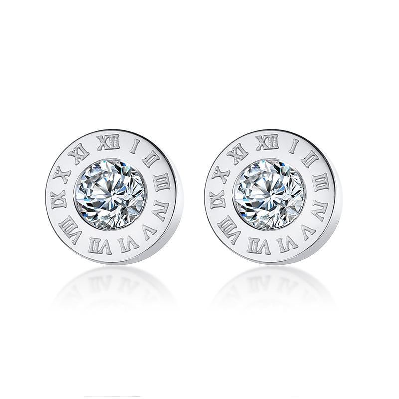 Stainless Steel Round Cz Solitaire Stud Earrings
