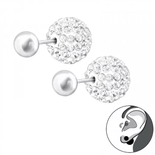Silver Crystal Round Earrings