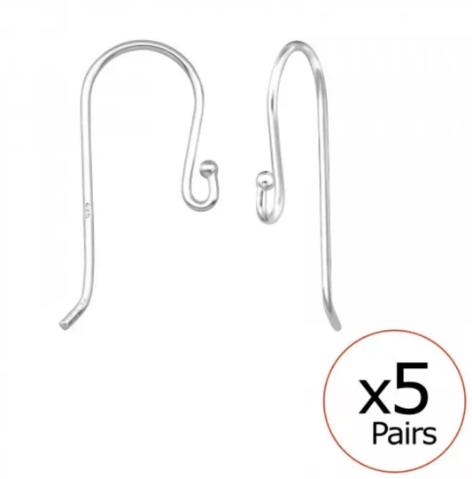 Sterling Silver Fish Ear wire Hook Finding- 5 Pairs