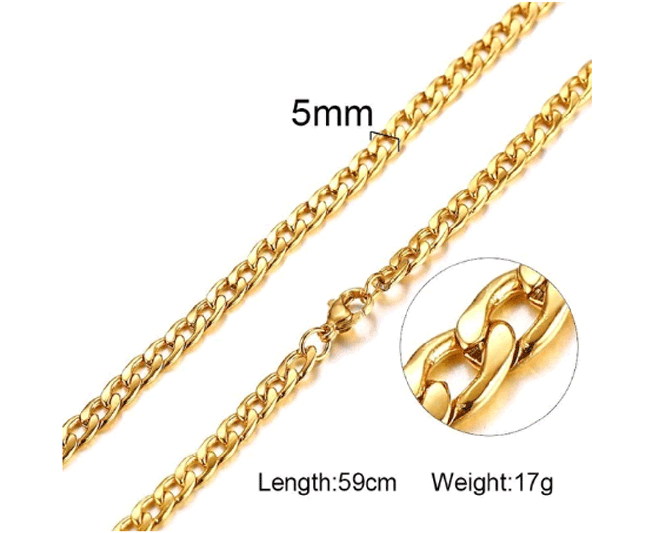 Mens Stainless Steel Gold Cuban Link Chain 5mm