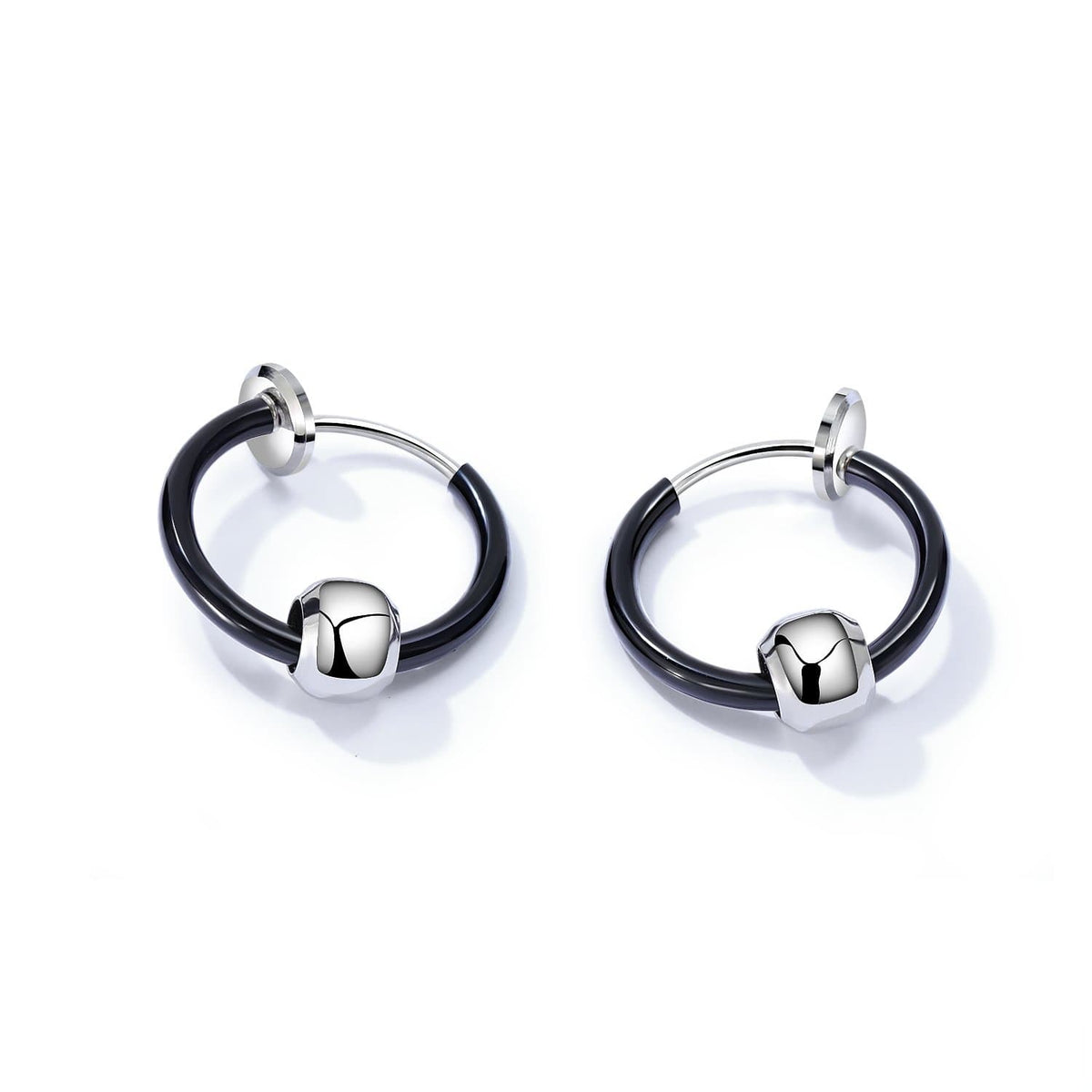 Mens Stainless Steel Black Stud Hoop Earrings