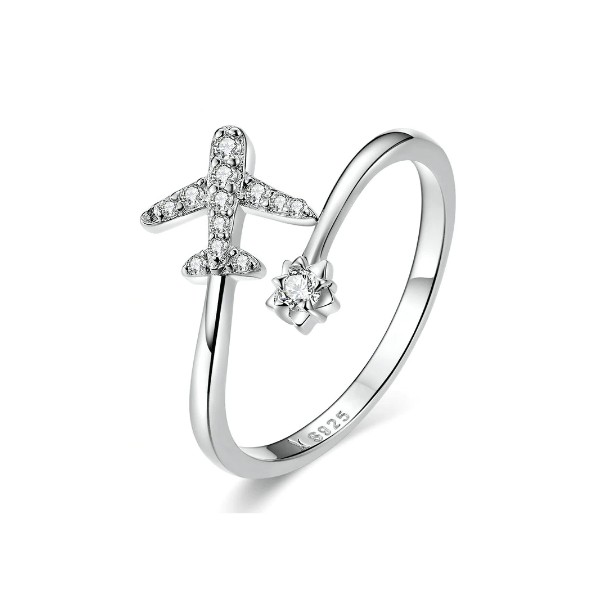 Silver Airplane Adjustable Engagement Ring