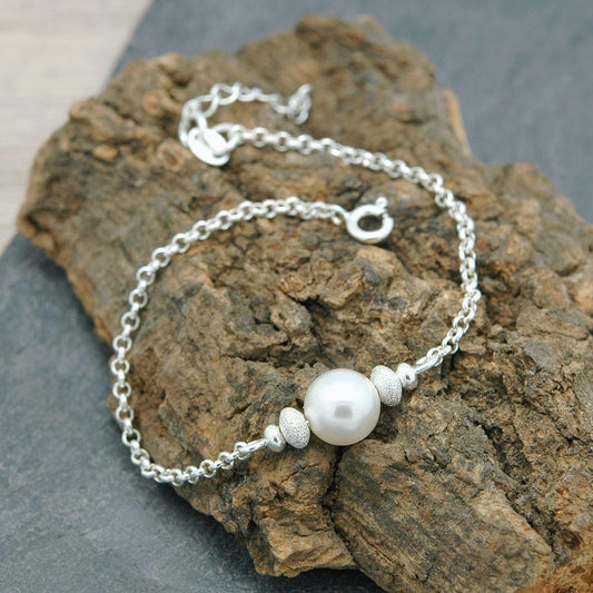 8mm Pearl Silver Bracelet Made With Swarovski Crystal