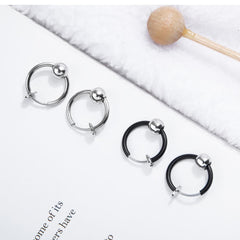 Mens Stainless Steel Black Stud Hoop Earrings