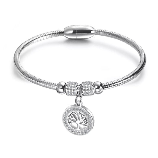 Stainless Steel Womens Tree of Life Bead Bracelet