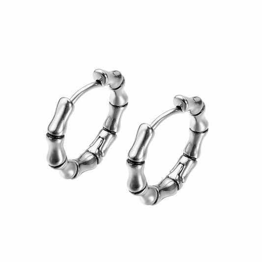 Stainless Bamboo Hoop Earrings for Men