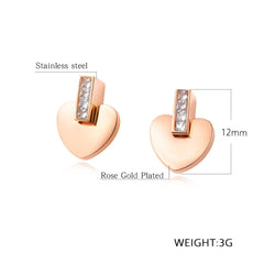 Stainless Steel Rose Gold Cubic Zirconia Heart Stud Earrings