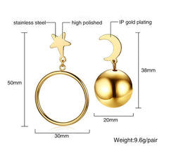 Rose Gold Stainless Steel Women Jewellerys Star And Moon Earring Stud