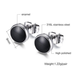 Mens Black Stainless Steel Stud Earrings