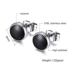 Mens Black Stainless Steel Stud Earrings