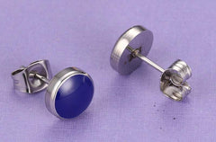 Mens Blue Stainless Steel Stud Earrings