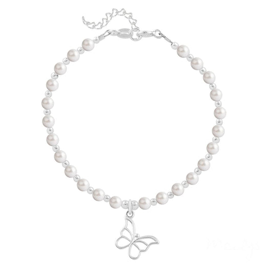 Silver Pearl Butterfly Bracelet