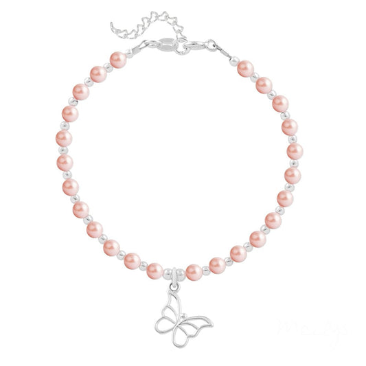 Silver Rose Pearl Butterfly Bracelet