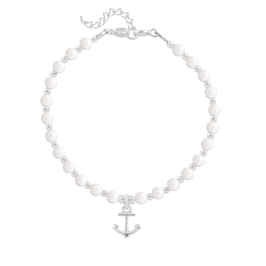 Silver Anchor Pearl Bracelet