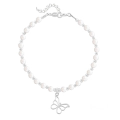 Silver  Ivory Pearl Butterfly Bracelet